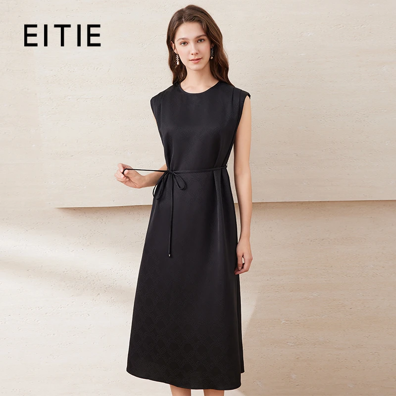 EITIE爱特爱夏新款气质时尚简约系带飞袖优雅显瘦连衣裙7707427