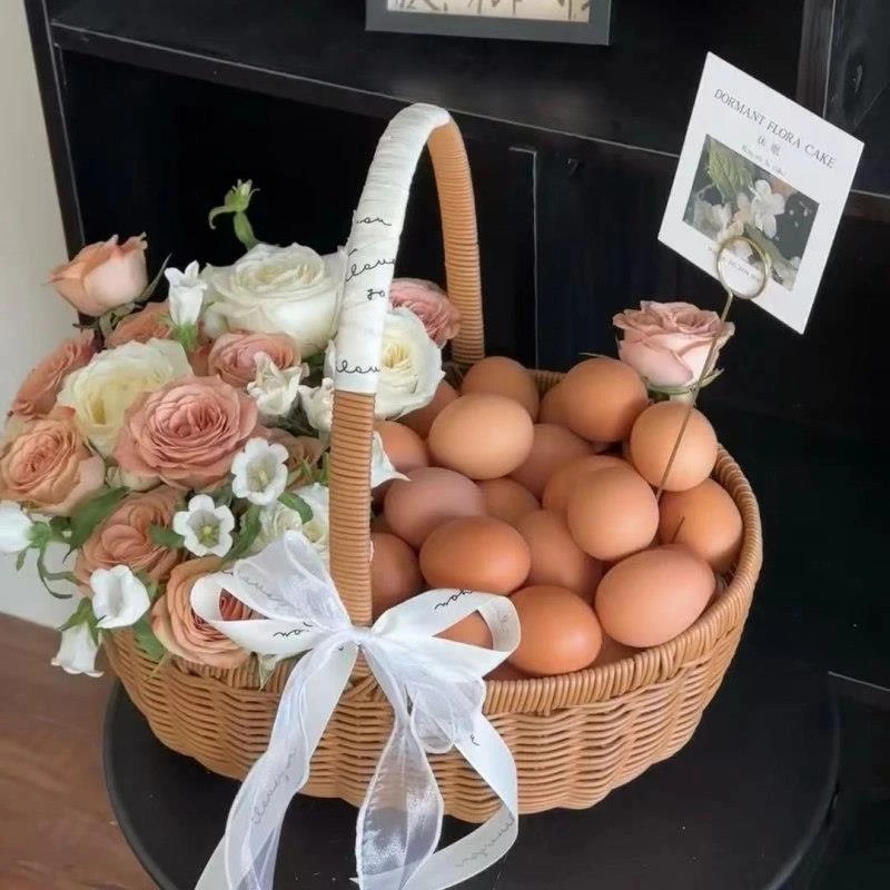 月子鸡蛋花篮闺蜜母鸡水果插花手提篮产妇礼品藤编收纳蔬菜编织筐
