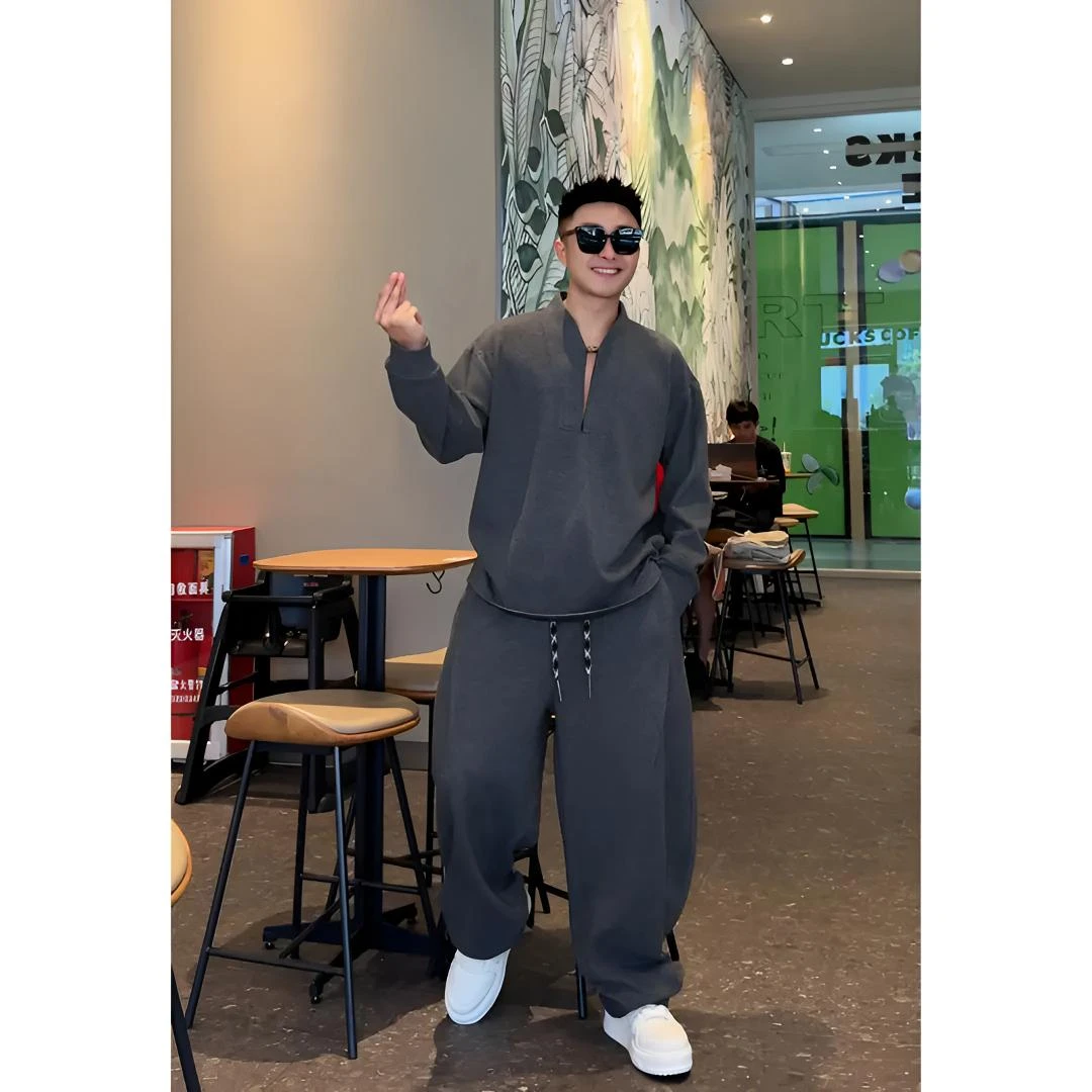 YULE语乐 5860/5861云朵绒卫衣套装秋季休闲立领半拉链卫衣休闲裤