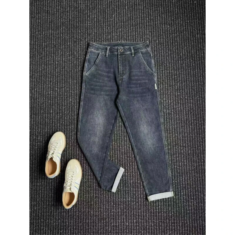 男士潮流高街做旧水洗蓝色直筒牛仔裤休闲韩版垂感百搭阔腿长裤