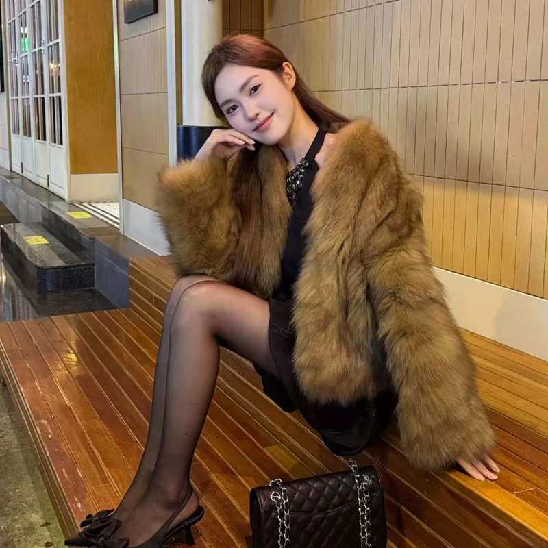 富家千金霜色晕染毛毛外套女士新款过年衣服时尚百搭防寒保暖上衣