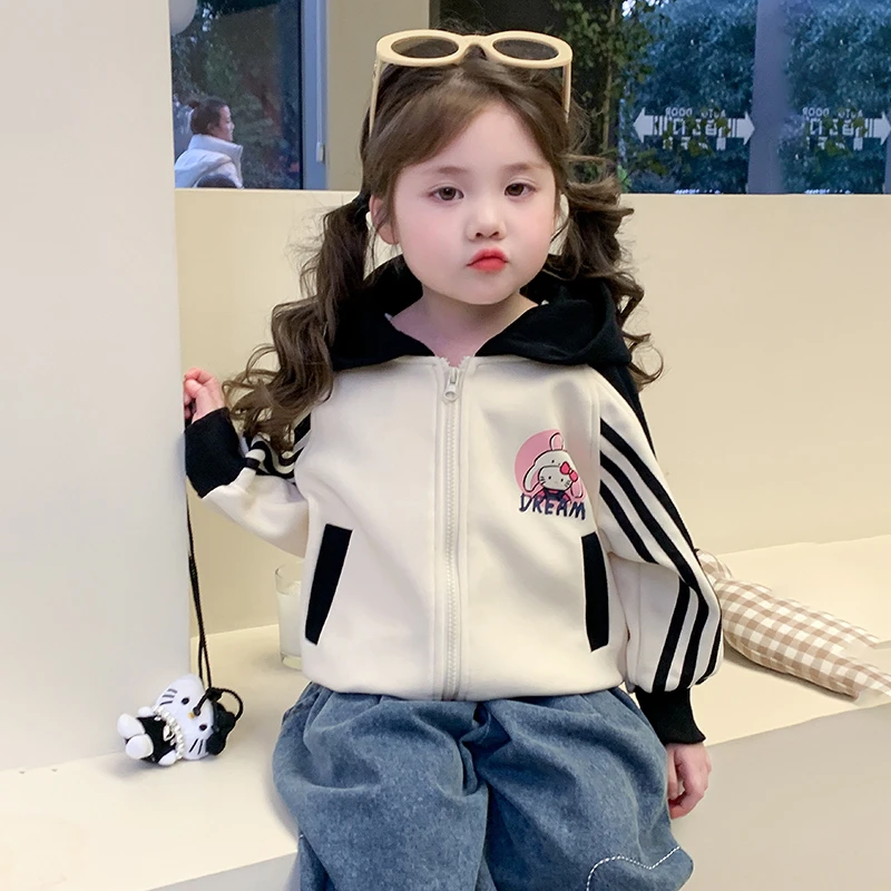 女童连帽外套2025新款儿童洋气春装休闲上衣宝宝开衫春秋卫衣外套