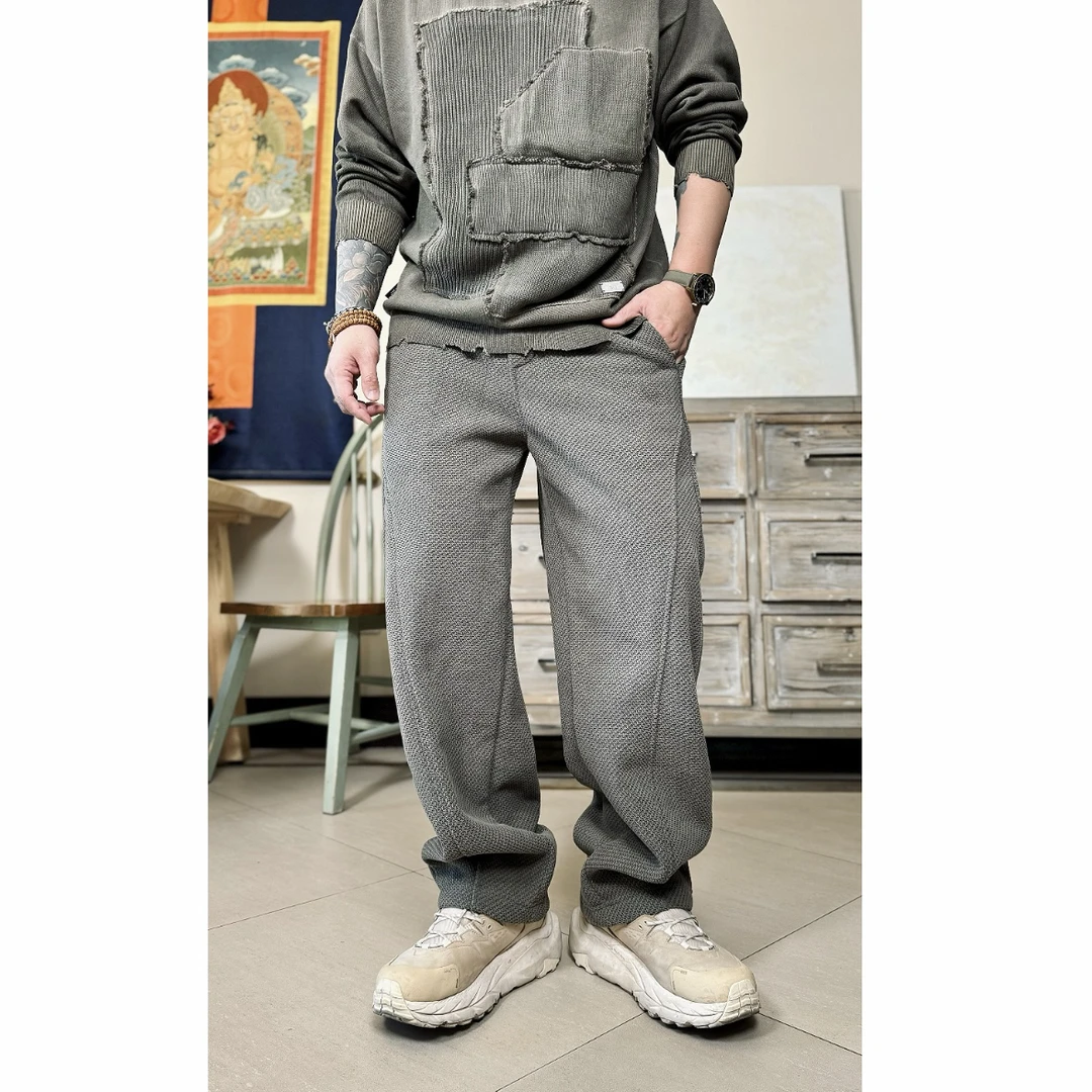 阿美咔叽复古加绒加厚宽松立体剪裁直筒休闲工装长裤