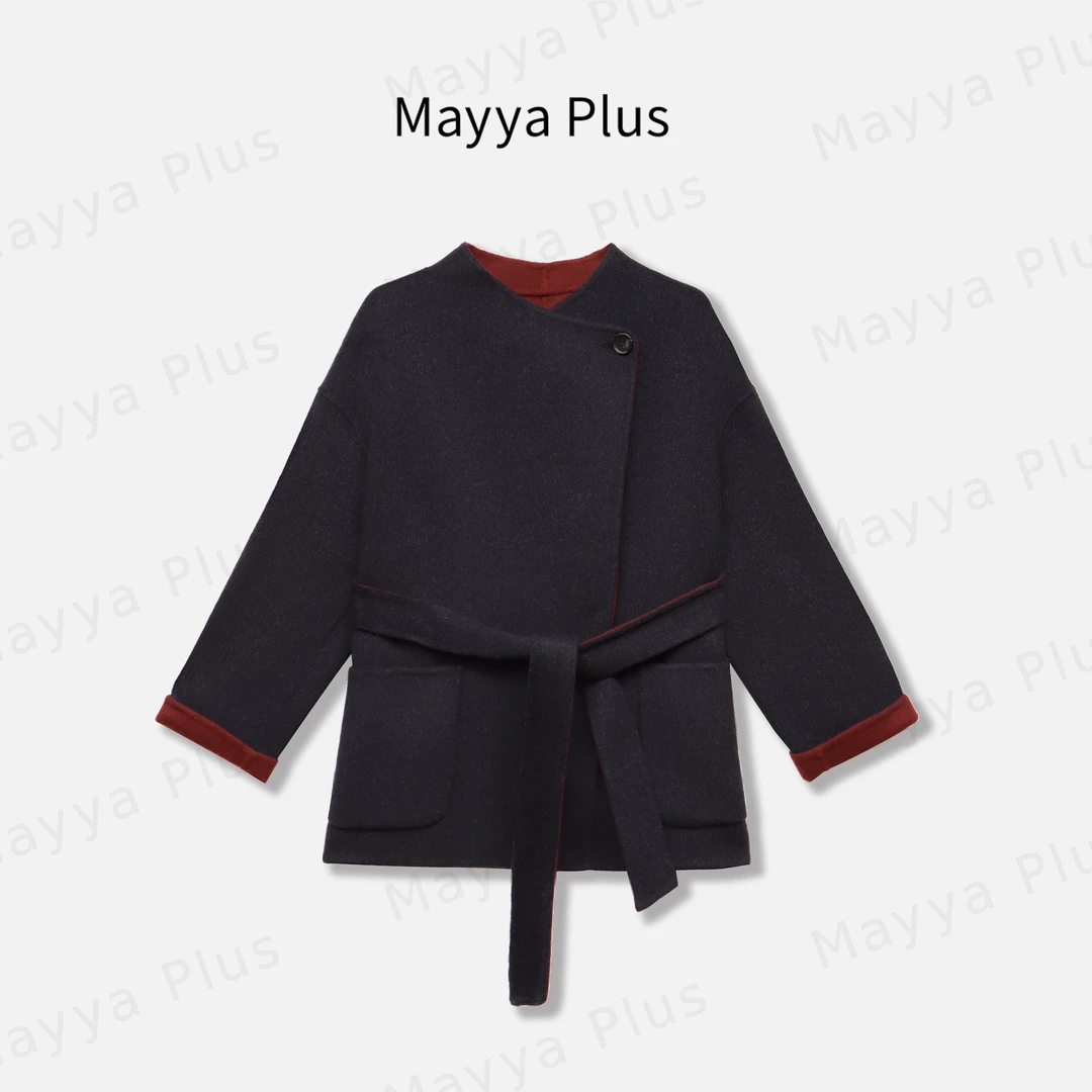 【双色大衣】Mayya Plus麦芽定制赫本风山羊绒大衣毛呢外套32537365