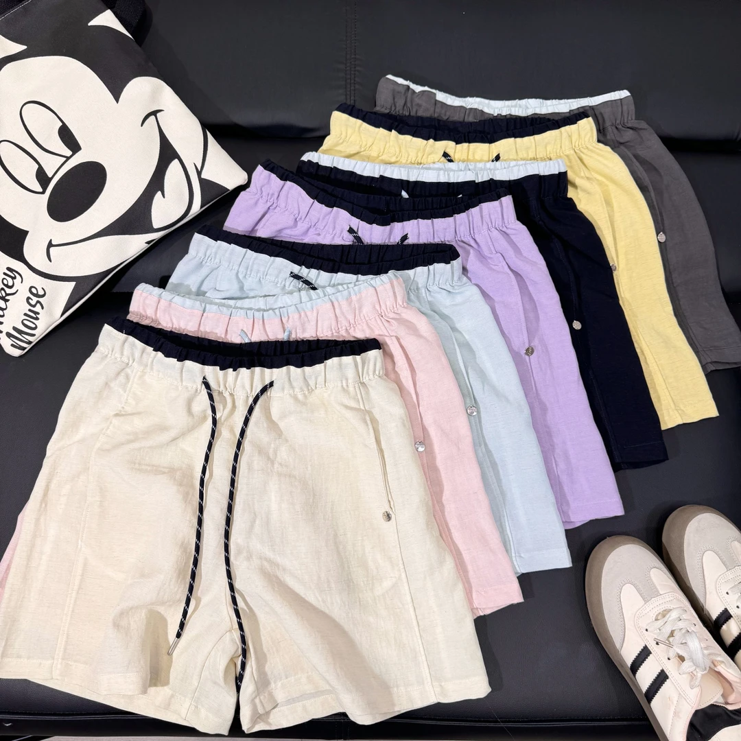 24373撞色腰天丝亚麻短裤