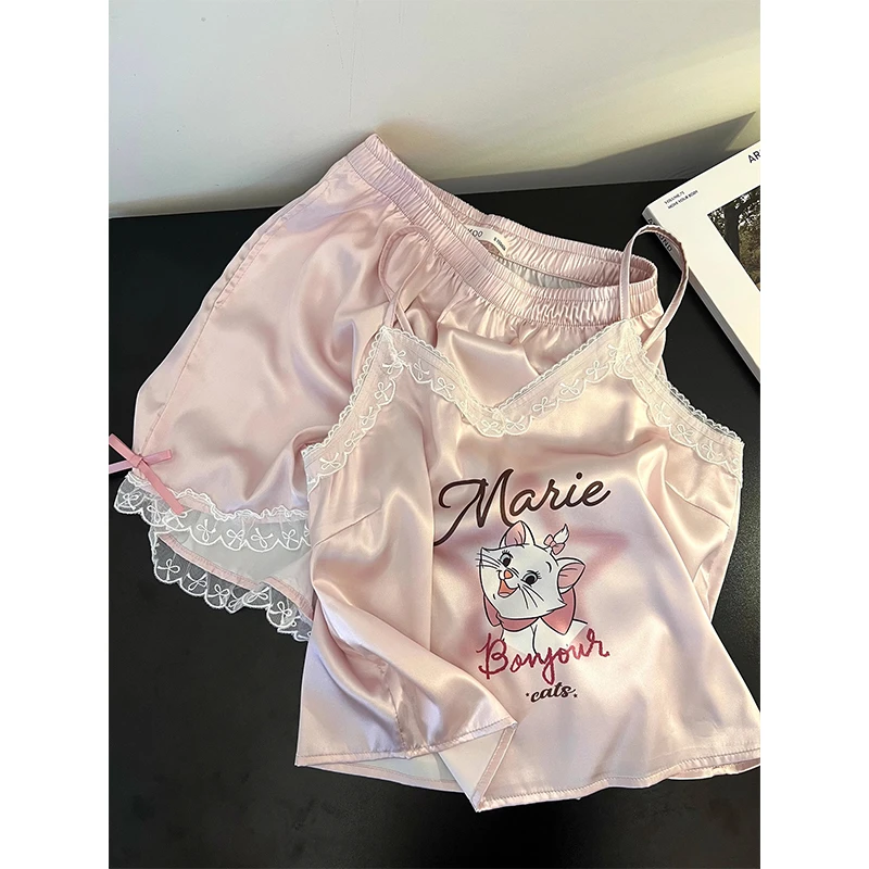 【蕾丝边玛丽猫】韩系甜美清纯睡衣女新款吊带短裤家居服套装可外穿