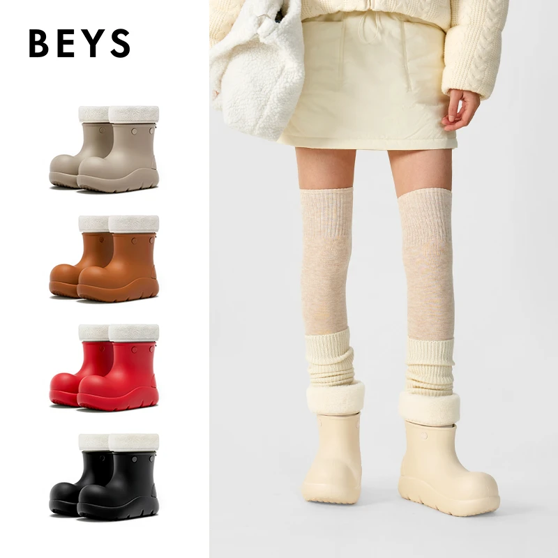 【赵露思同款】BEYS雪地靴小丑鞋保暖防水雨靴增高防滑棉鞋冬季