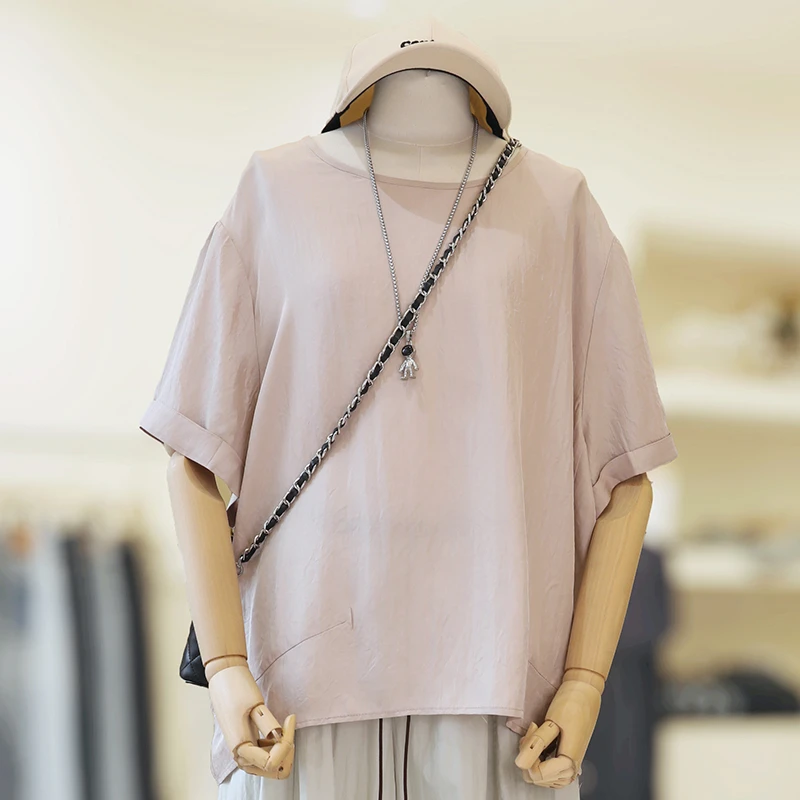 zaw大码女装圆领短袖衬衫洋气宽松胖mm上衣遮肚子显瘦夏装/25243