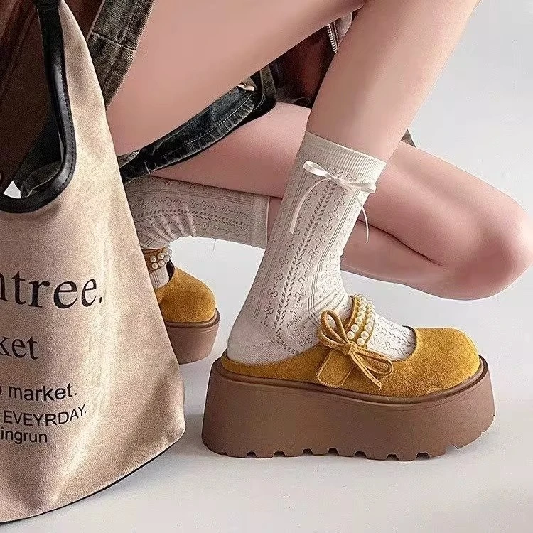 时尚珍珠小个子包头拖女款2025春季新款复古蝴蝶结厚底韩系半拖鞋