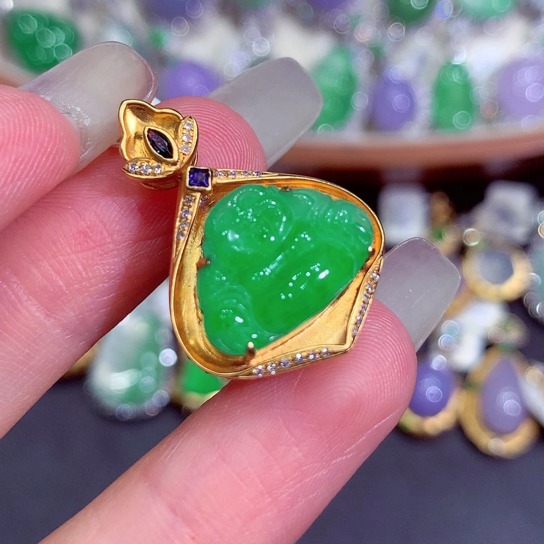 翡翠18K金镶嵌吊坠(不含链)