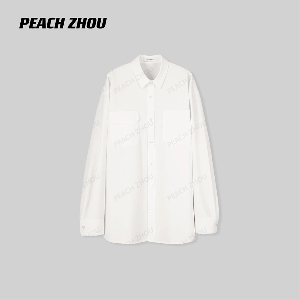 『PEACHZHOU』莫代尔棉双口袋宽松翻领大版衬衫简约休闲中性长袖