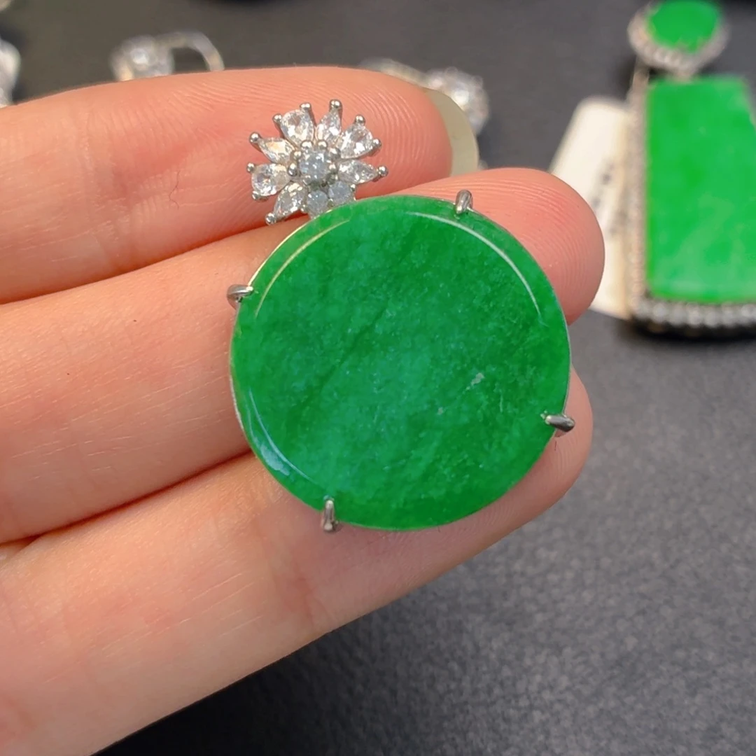 翡翠银S925镶嵌吊坠(不含链)