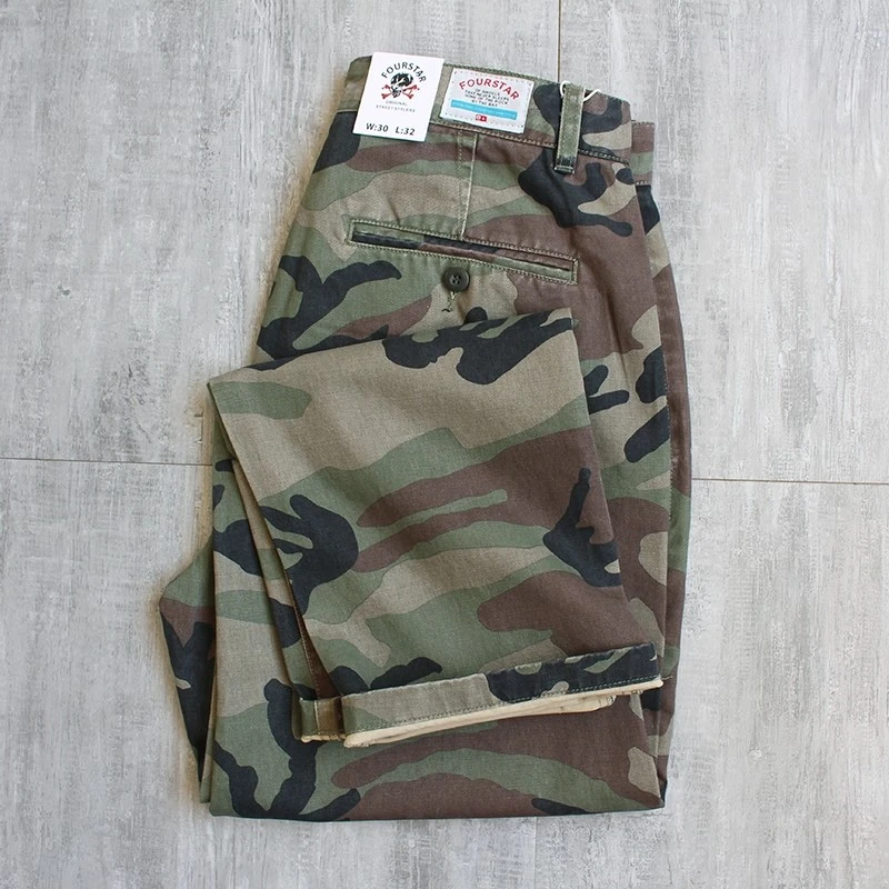 做旧水洗纯棉秋季新款美式复古户外潮牌直筒工装迷彩男士休闲长裤