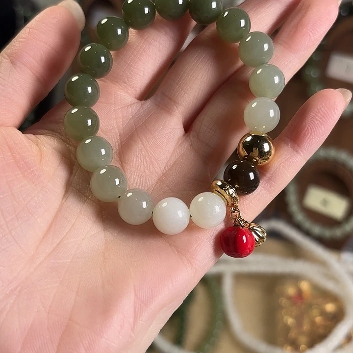 和田玉合金手串渐变和田玉镀金配件