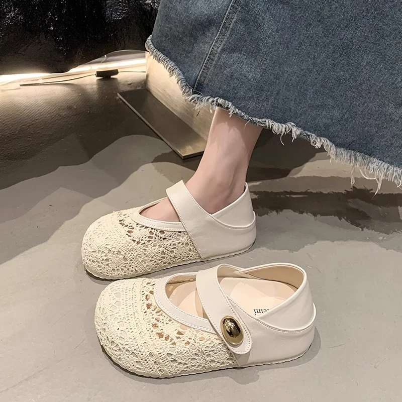 踩脚厚底内增高编织一脚蹬魔术贴玛丽珍鞋子女配裙子2025新款透气