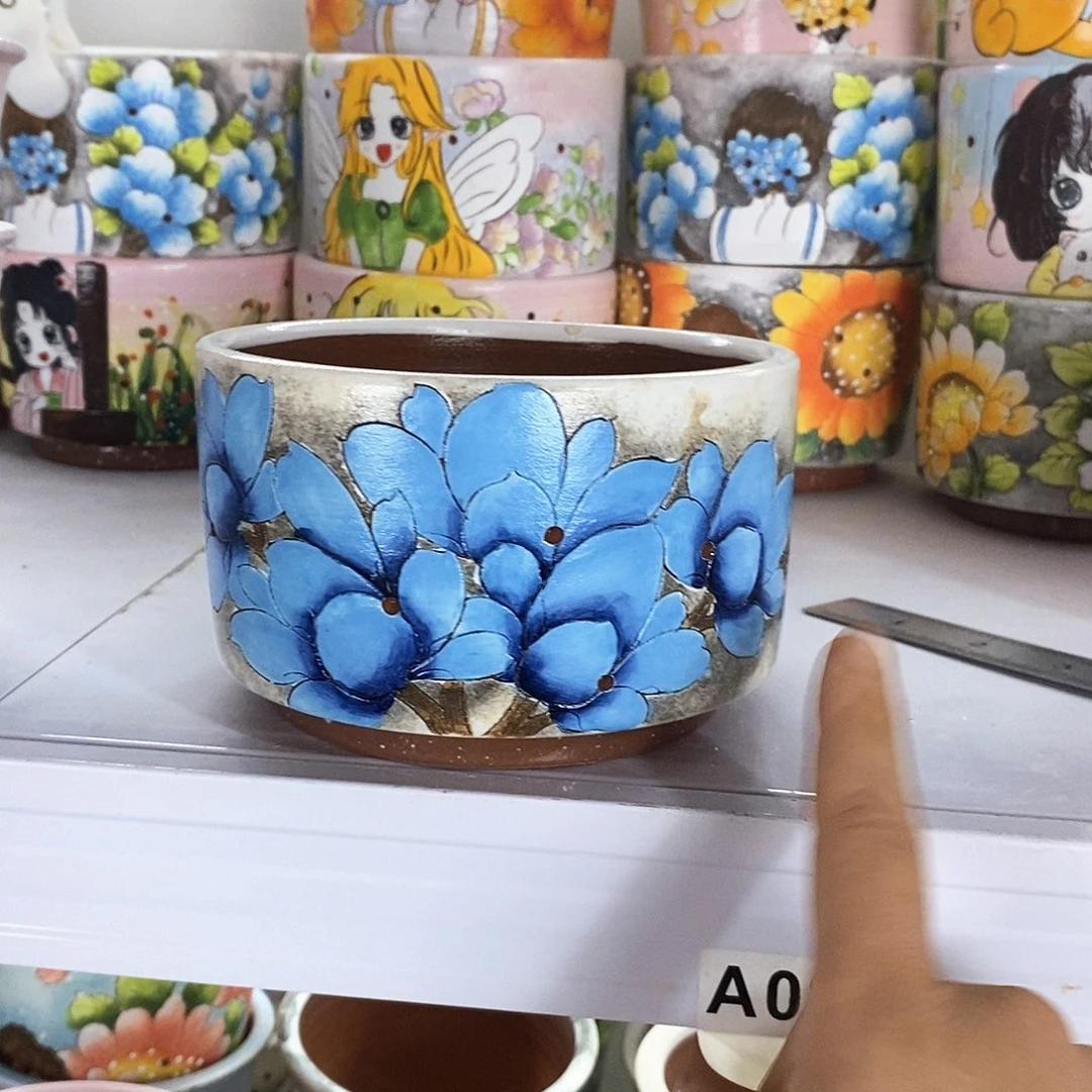 紫砂花盆手绘花盆满28包邮