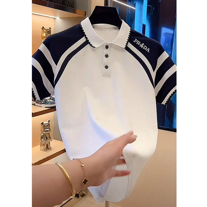 欧货轻奢高定大牌男装T恤2025夏季新款ins字母刺绣撞色休闲Polo衫