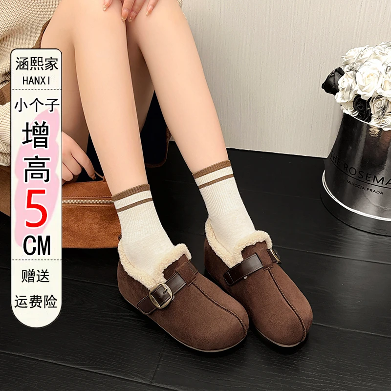 31码增高5cm复古厚底勃肯鞋女秋冬加绒保暖毛毛棉鞋子小码323334