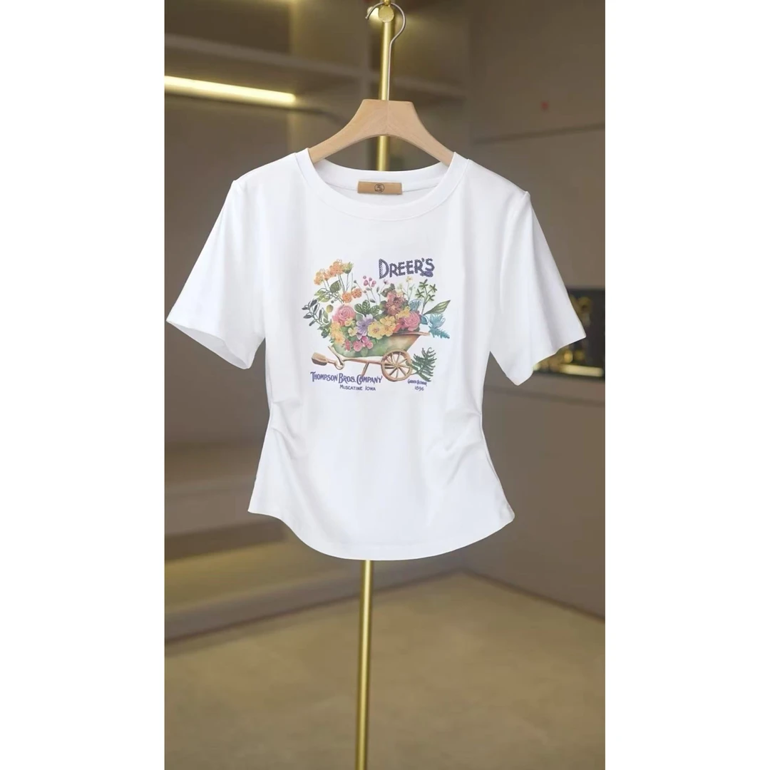 圆领重工刺绣花卉图短袖T恤Q25BT2255