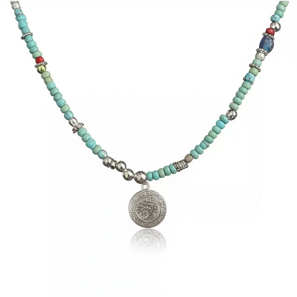 BTSP 原创设计情侣彩色小众复古珊瑚色拼接项链叠戴