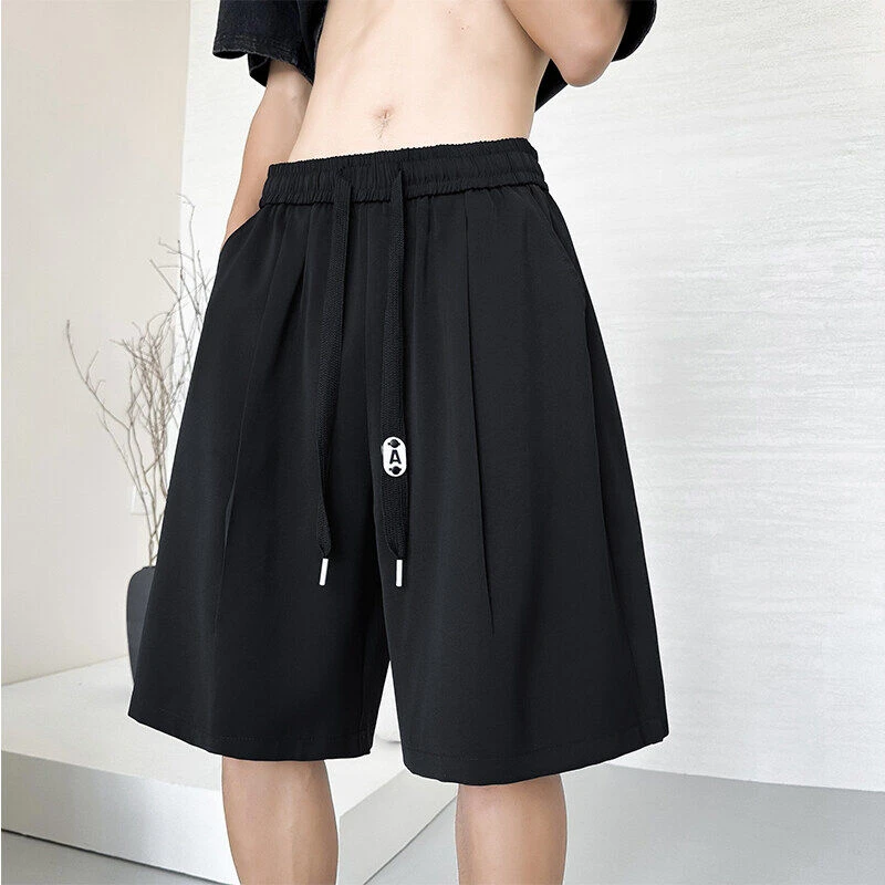 冰凉感短裤男款夏季青少年纯色五分裤子宽松复古休闲运动直筒中裤