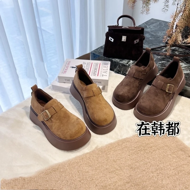 2025春季新款勃肯高级软底增高厚底乐福鞋皮带扣魔术贴勃肯单鞋