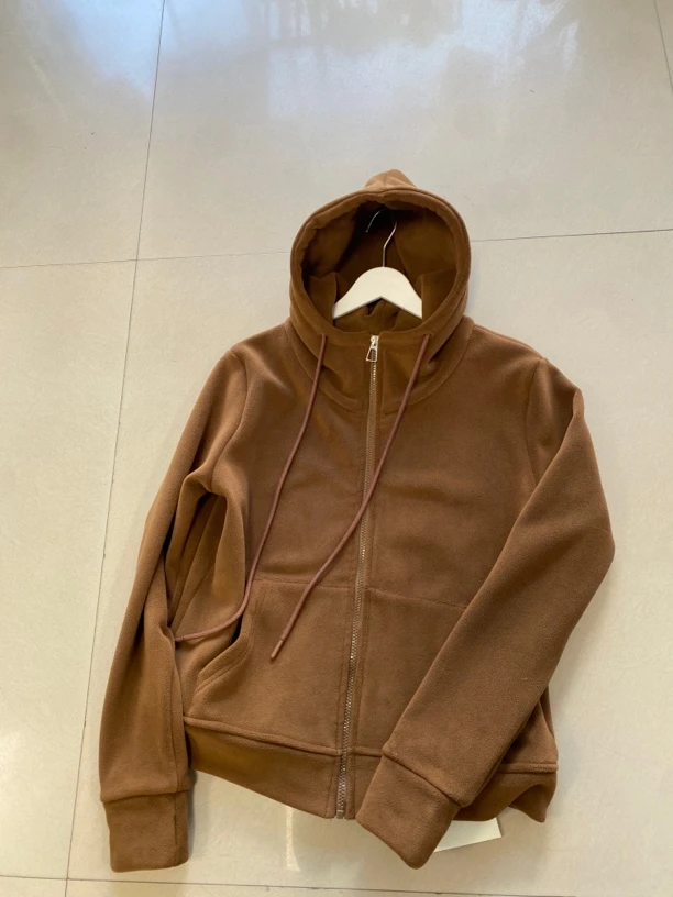 保暖拉链开衫连帽卫衣秋冬秋季百搭纯色上衣加绒带帽女士运动