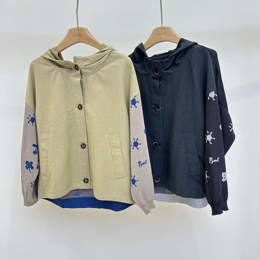 2025飞秒新品《针织拼接》初秋新款百搭休闲连帽宽松休闲外套