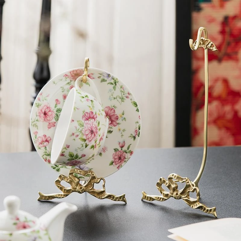 家用咖啡杯架子收纳层架欧式覆古黄铜杯碟马克杯水杯挂架展示架