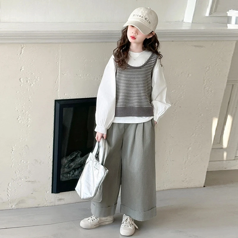 女童马甲阔腿裤三件套春季2025新款儿童洋气春装女大童套装春秋款