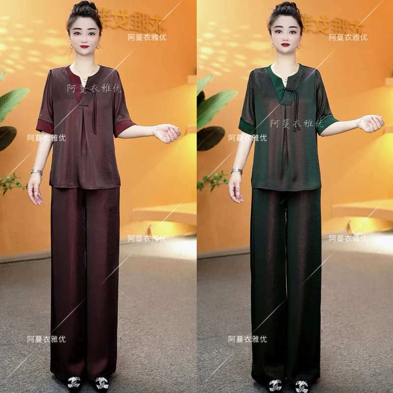 【衣雅严选】8102-1686#新款高定重磅焕彩桑丝琉璃缎上衣加裤子