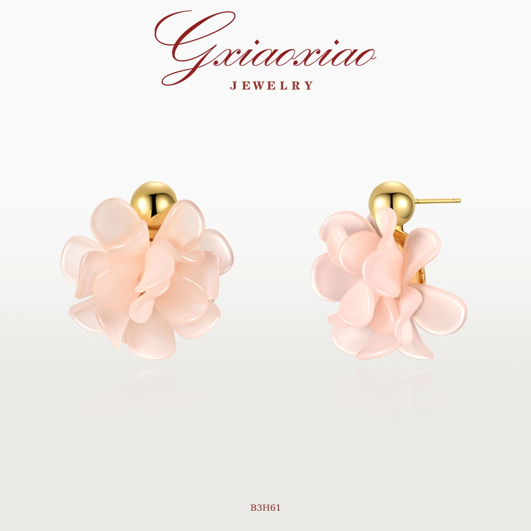 G XIAOXIAO 镀K金 925银针 时尚粉色花瓣甜美耳环 B3H61