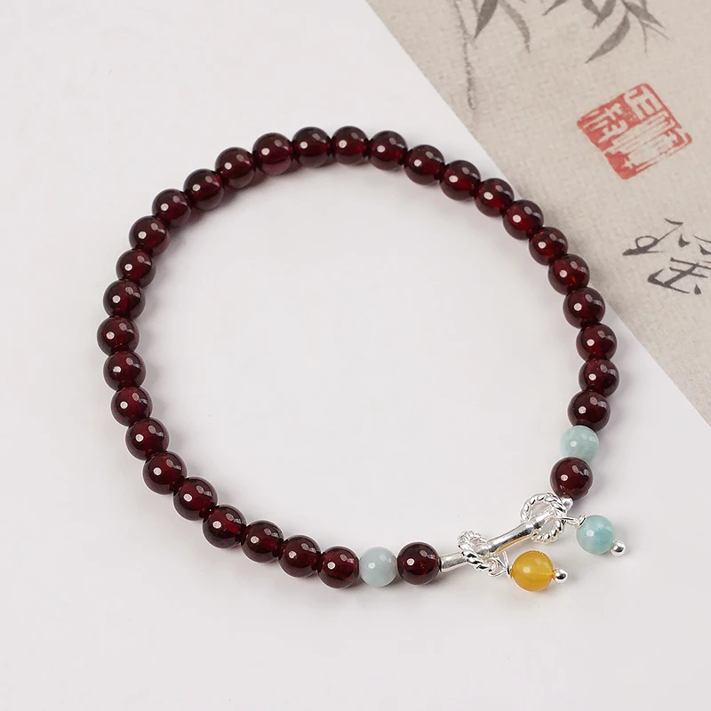 单圈石榴石手串海纹石女款手工民族风手链多样性发一-8945