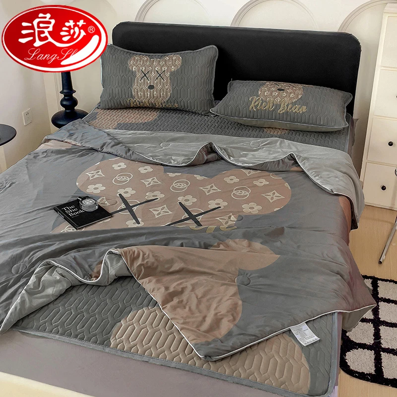 浪莎夏季乳胶凉席夏被三四件套床笠款冰丝凉席空调被软席子可水洗