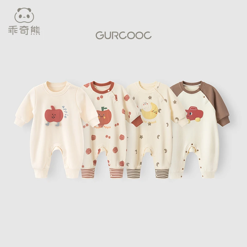 【抓绒卫衣】连体衣春季男女宝纯棉打底衣服秋装条纹哈衣爬服外出