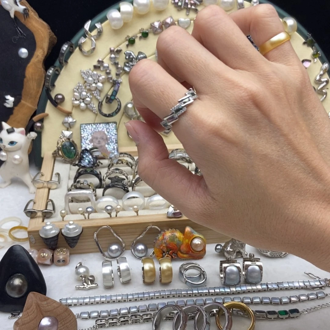 海水珍珠画框银S925镶嵌大溪地切割戒指