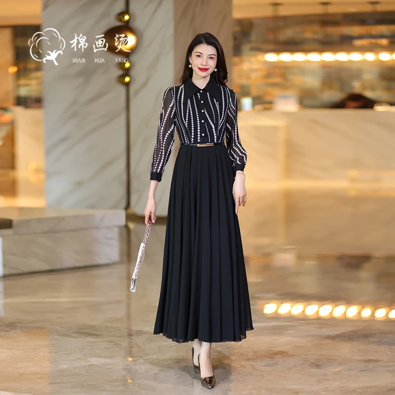 春季新品气质显瘦连衣裙拼接设计洋气长裙时尚穿搭收腰裙子