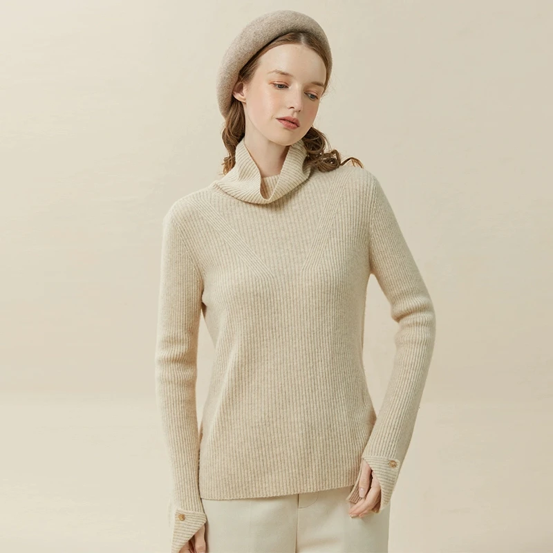 famecoco女装高领套头针织毛衫内搭秋冬设计感纯色打底F228DC020