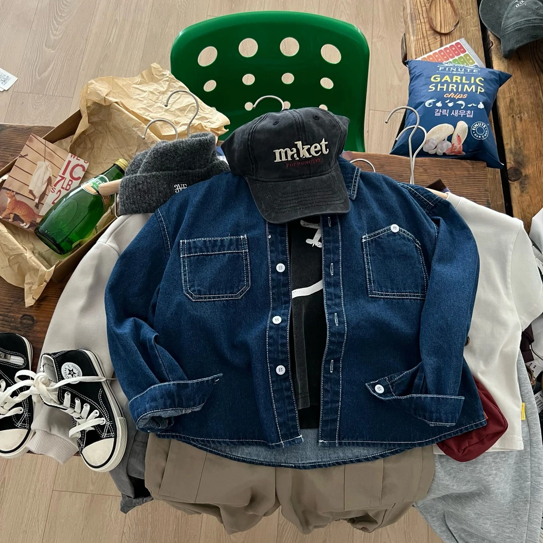 豆豆家 24896 Z制 超洋气衬衫 中童 儿童秋季新款牛仔衬衫外套