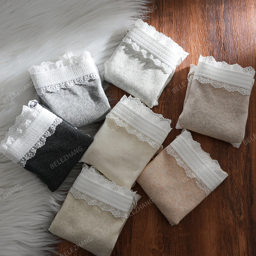 BELE ZHANG【miu系棉蕾丝】透气棉感无痕亲肤中腰女内裤-4925