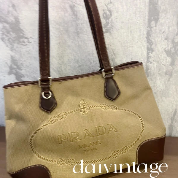 95新 Prada/普拉达 大吉中古/Prada奶茶拼棕单肩包