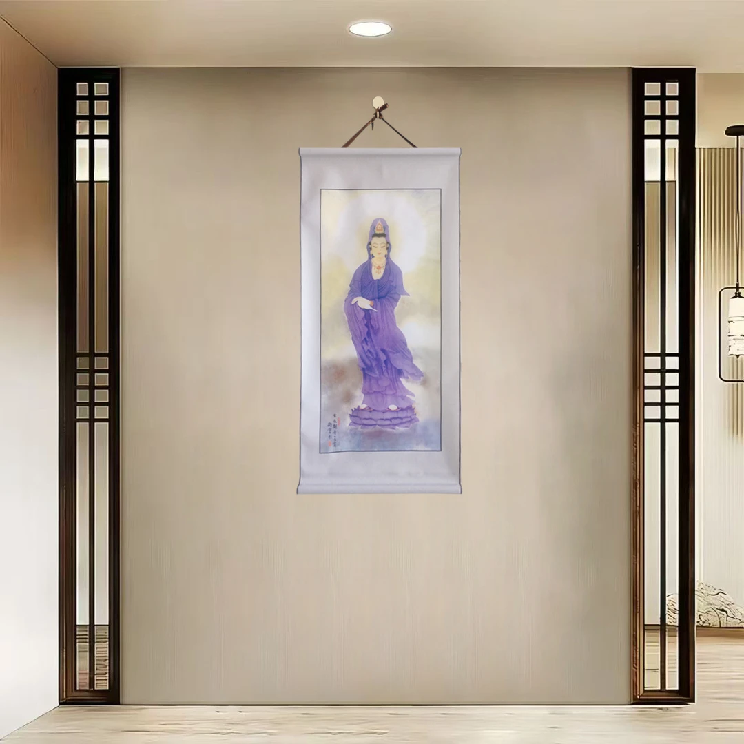 {40-301紫衣观音}40x85cm现代简约挂轴装饰画办公室家居装