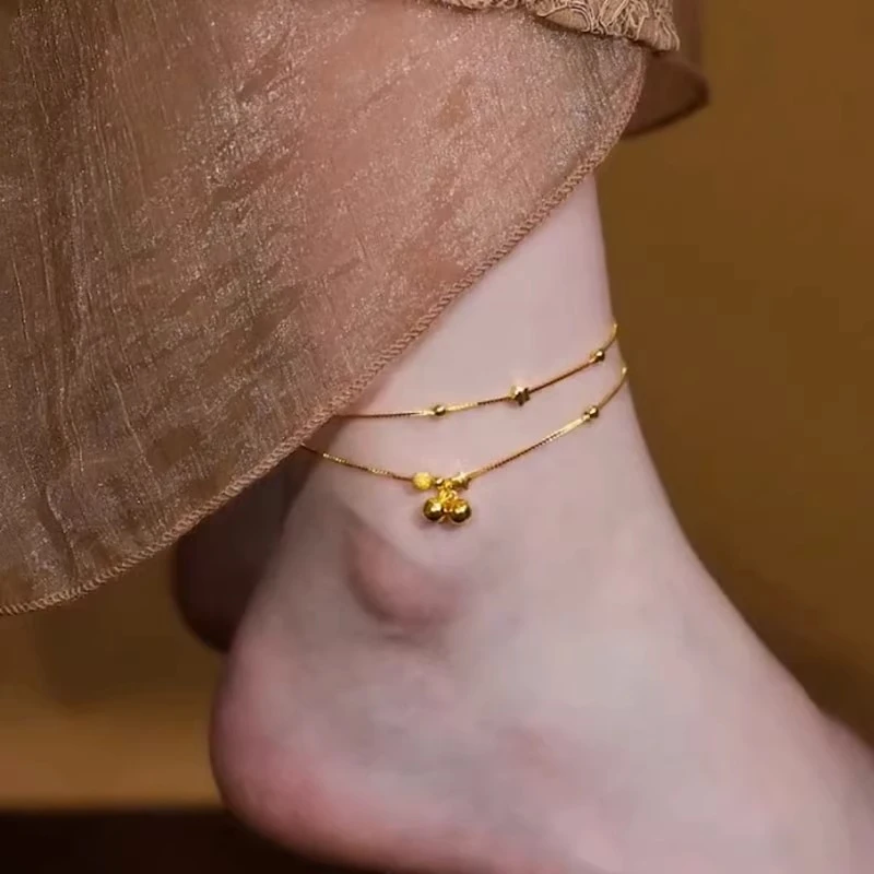 钛钢脚链 一步一响铃铛脚链女2025年新款潮高级感金色不掉色足链