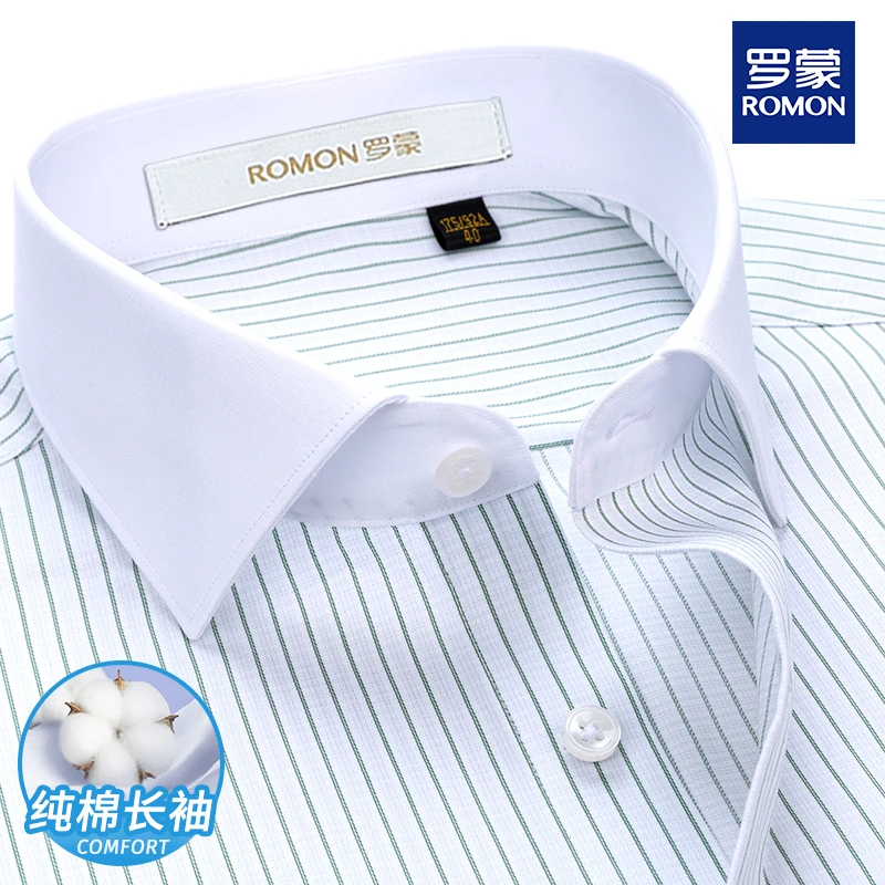 罗蒙纯棉长袖衬衫夏季透气舒适通勤条纹衬衣外套高级男款服装专卖