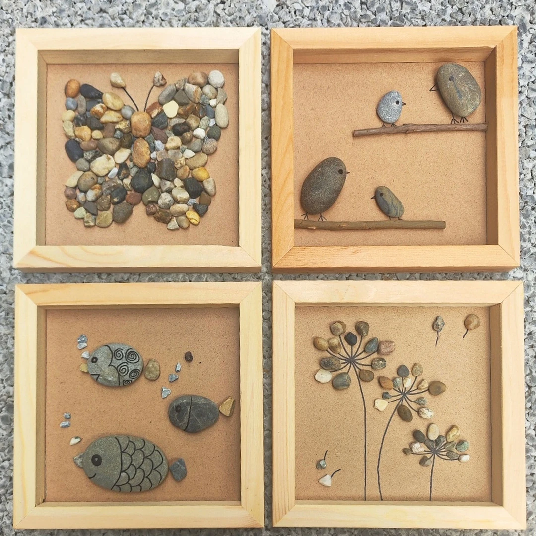 自然手工DIY鹅卵石创意立体造型石头拼贴画亲子幼儿园材料包