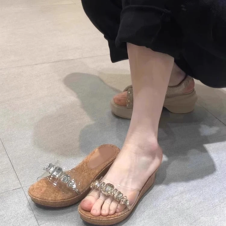 【DR官方正品】一字拖透明绝美坡跟凉拖鞋女2025新款夏季厚底