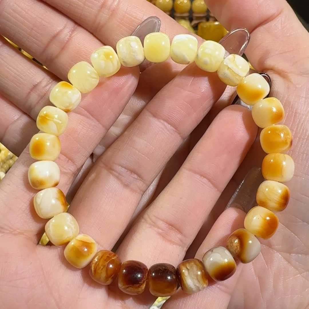 琥珀手链未镶嵌8m+精工老型沁色花蜡手串9.7