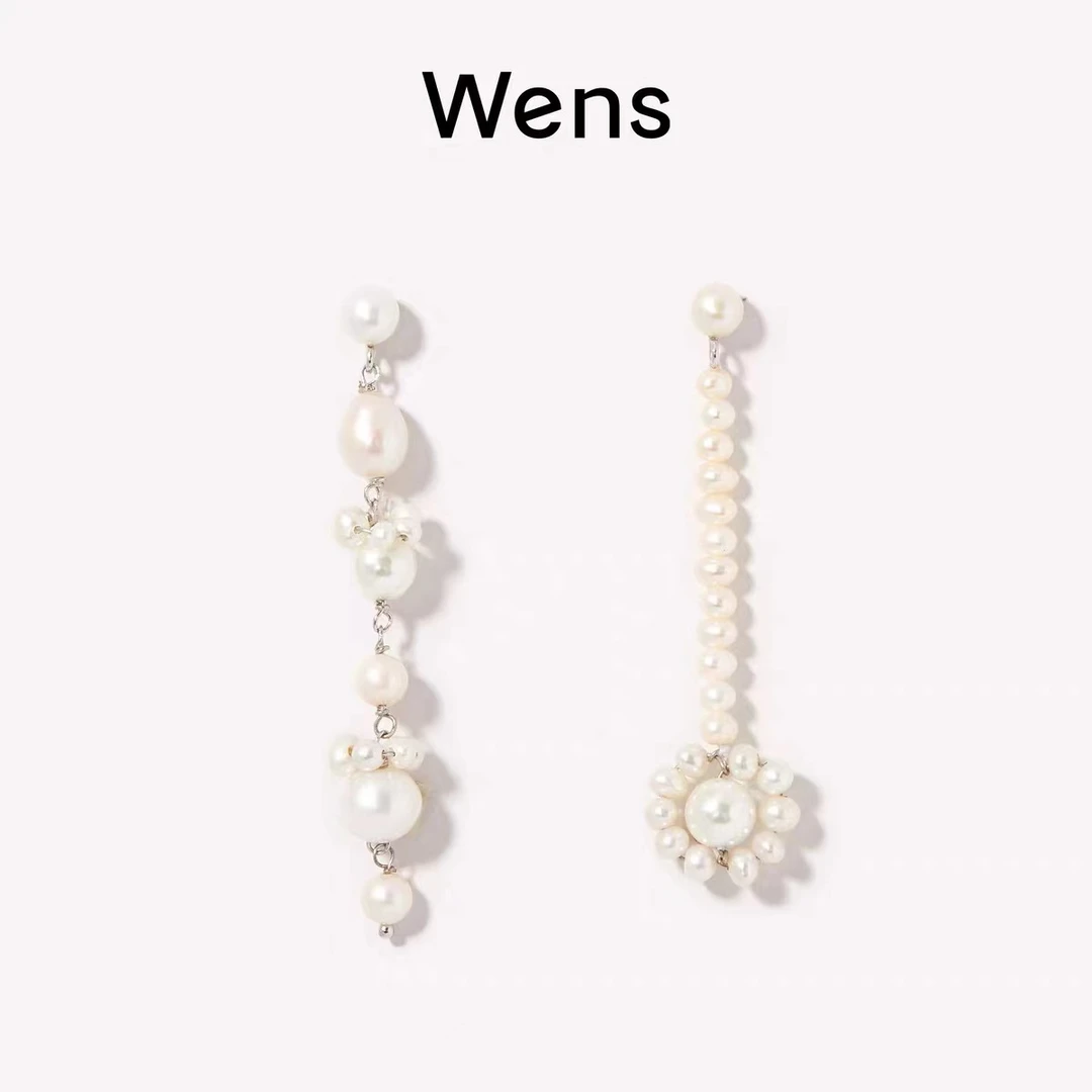 Wens/吻斯 铜合金耳饰 小花不对称耳环复古简约百搭