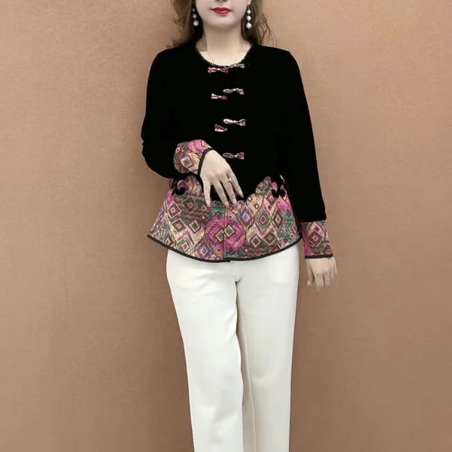 秋冬新款时尚丝绒小衫开衫外套打底衫中老年新中式上衣爆款