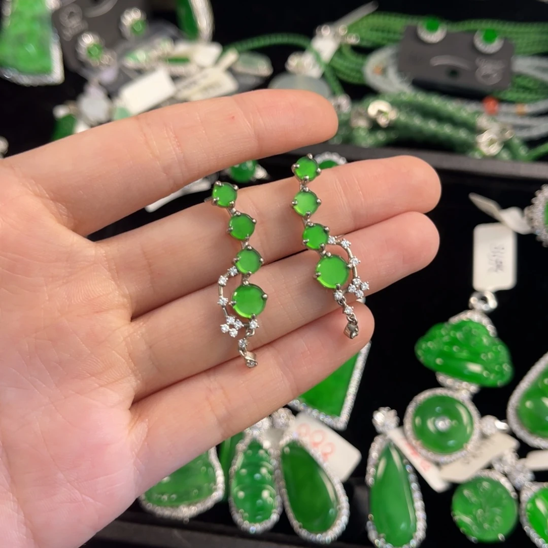 重***姐翡翠银S925镶嵌戒指翡翠耳钉